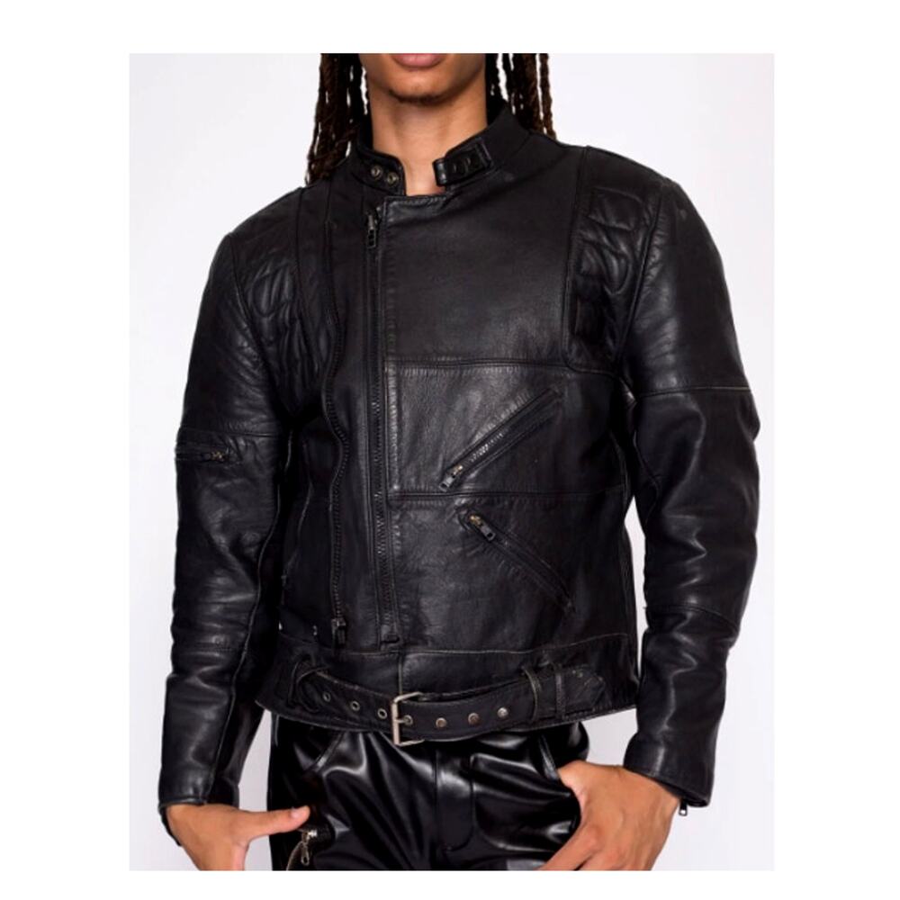 Steinmark L Wilsons $650 Heavy LEATHER Motorcycle Jacket Rider Safety Black 44